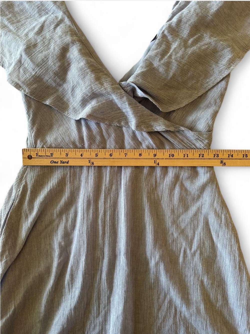 Lulus 100% Linen Blue Pinstripe Off Shoulder Midi Dress Fully Lined - Picture 8 of 8